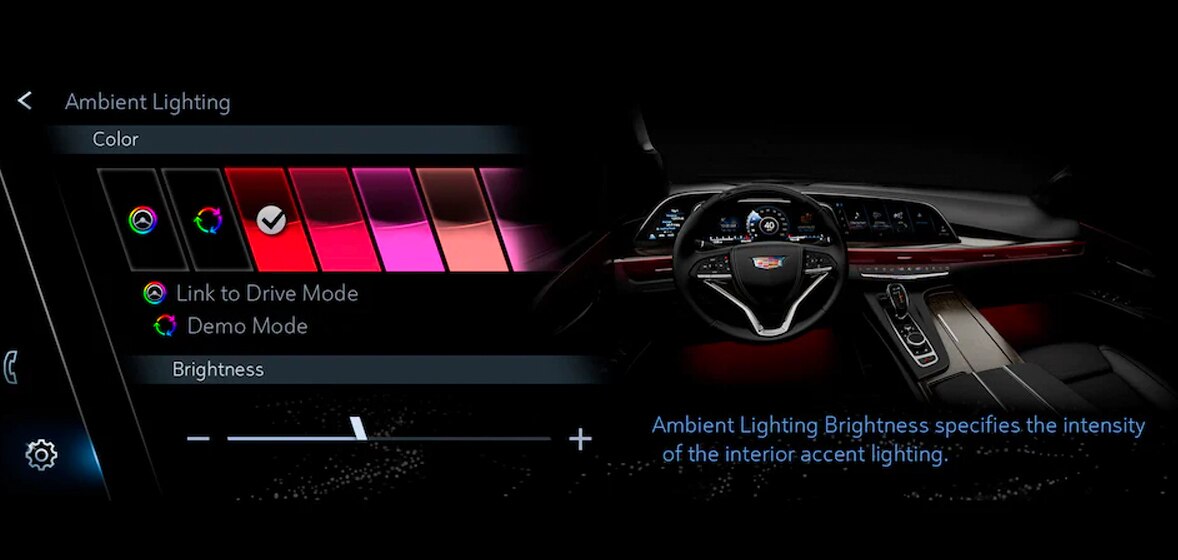 Cadillac Escalade 2024, camioneta de lujo con ilumiación ambiental en 8 colores